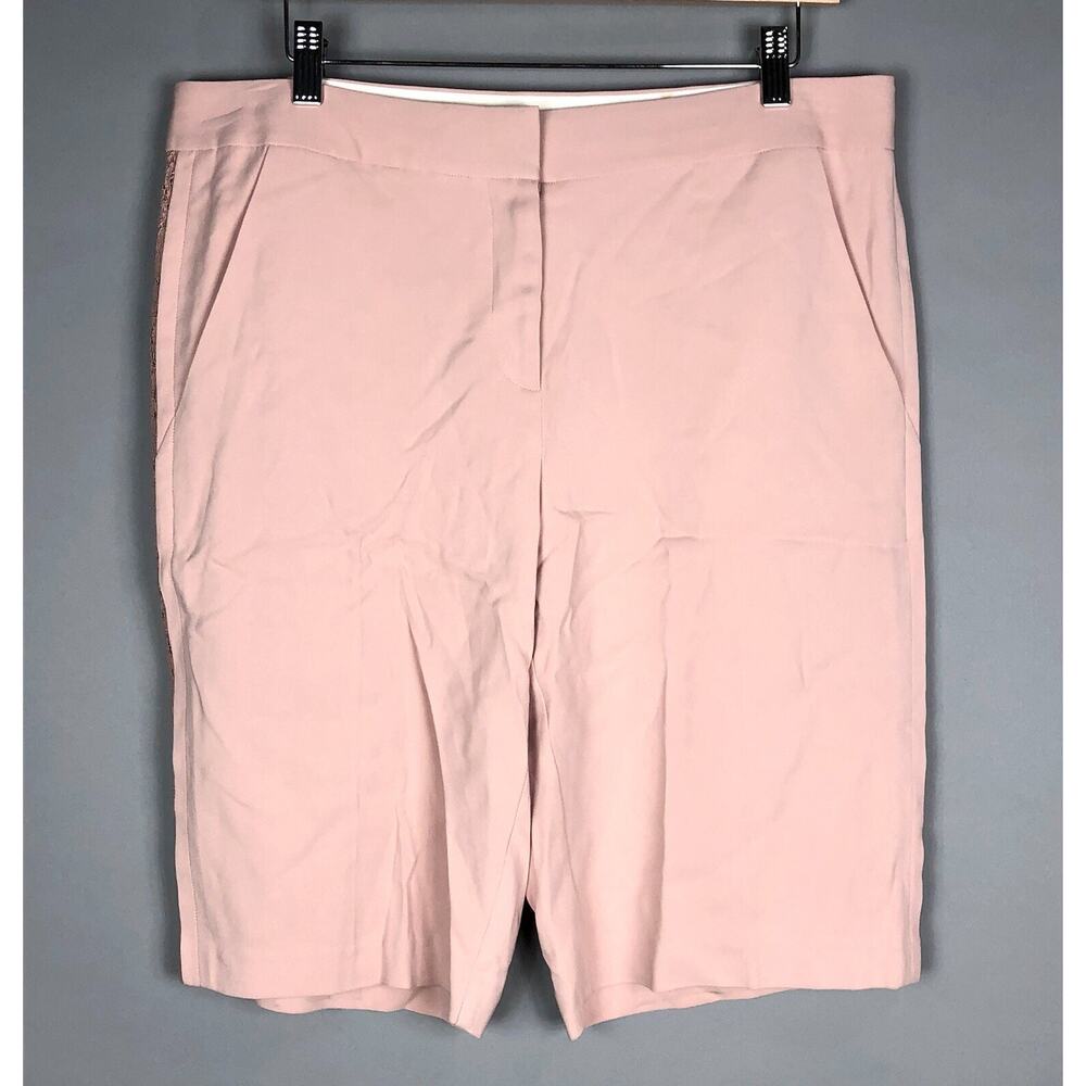 Rebecca Taylor REF Suiting Bermuda Shorts 12 Rose Pink High Rise Lace Trim NEW